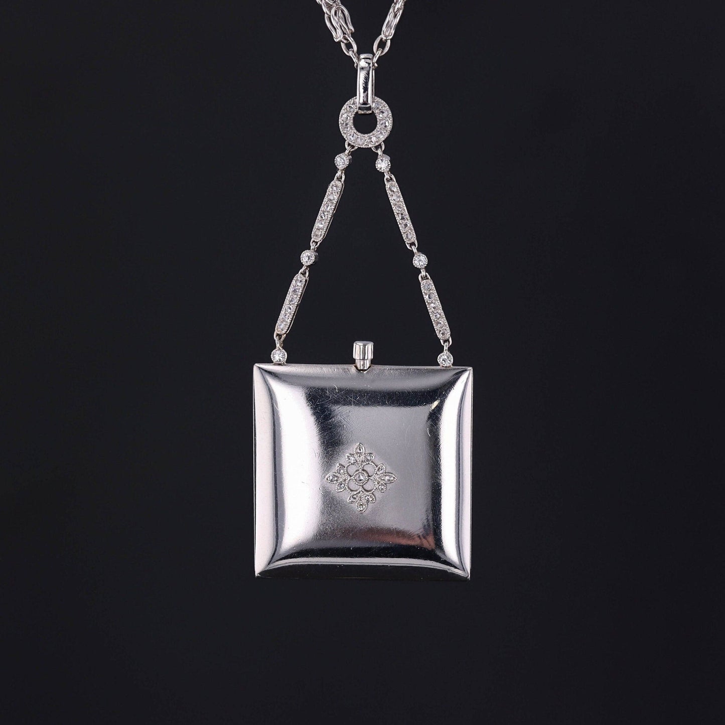 Antique Diamond Locket Necklace of Platinum
