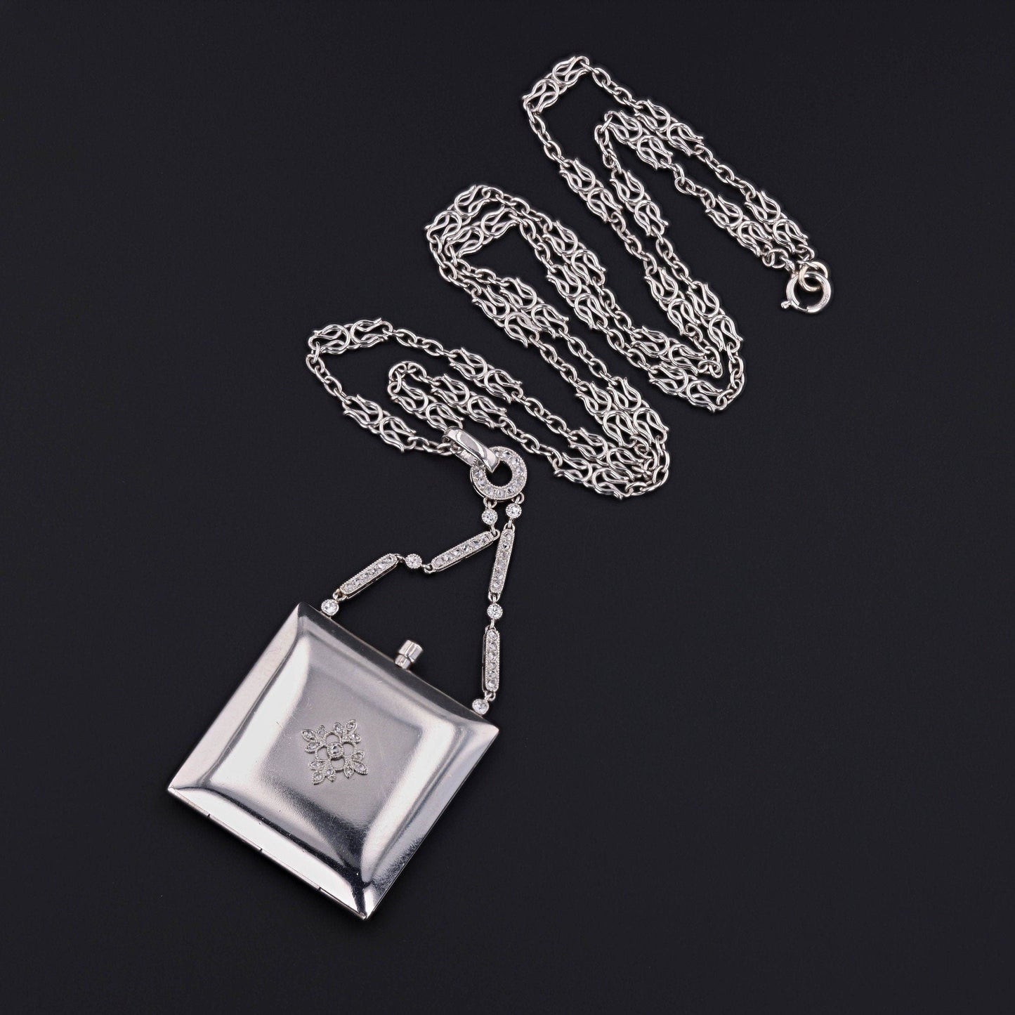 Antique Diamond Locket Necklace of Platinum