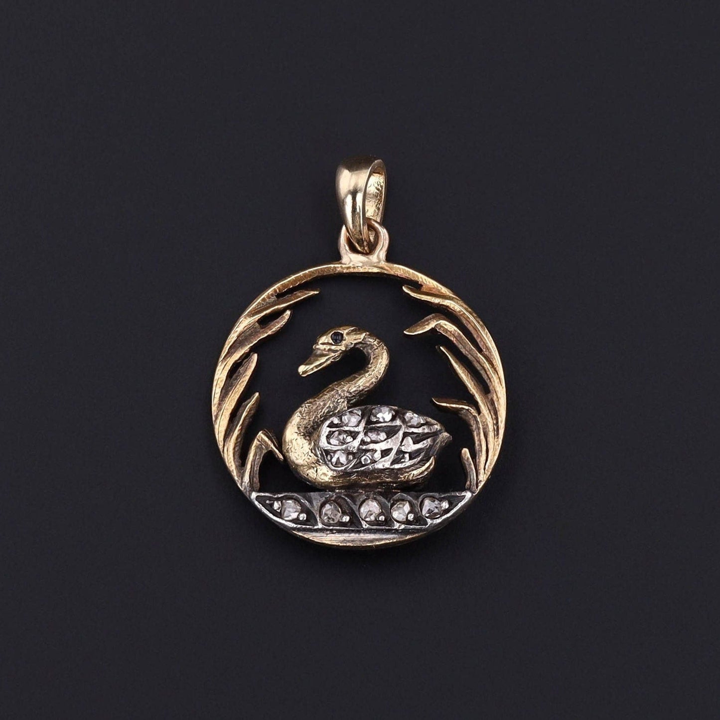 Antique Diamond Swan Pendant of 14k Gold