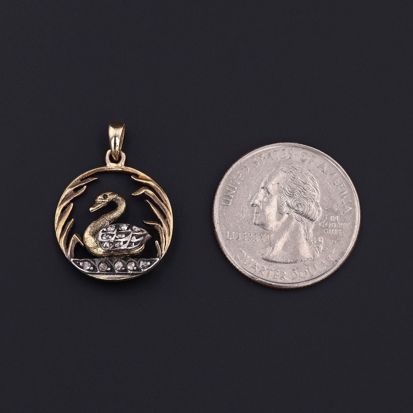 Antique Diamond Swan Pendant of 14k Gold