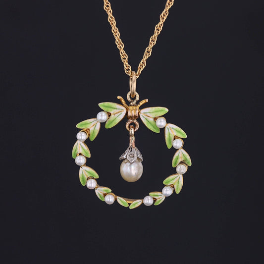 Antique Enamel and Pearl Conversion Pendant of 14k Gold