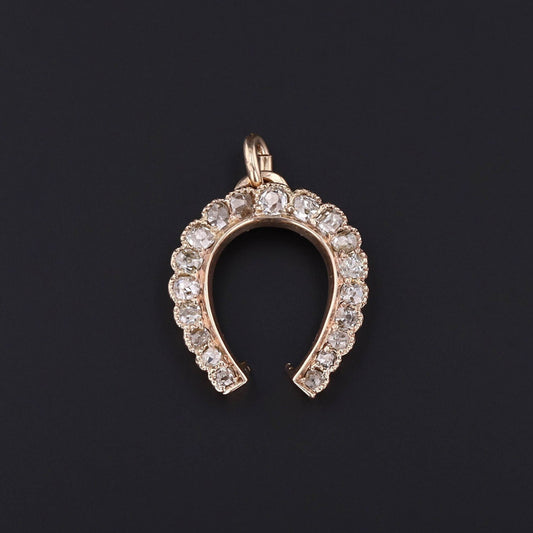 Antique Diamond Horseshoe Pendant of 14k Gold
