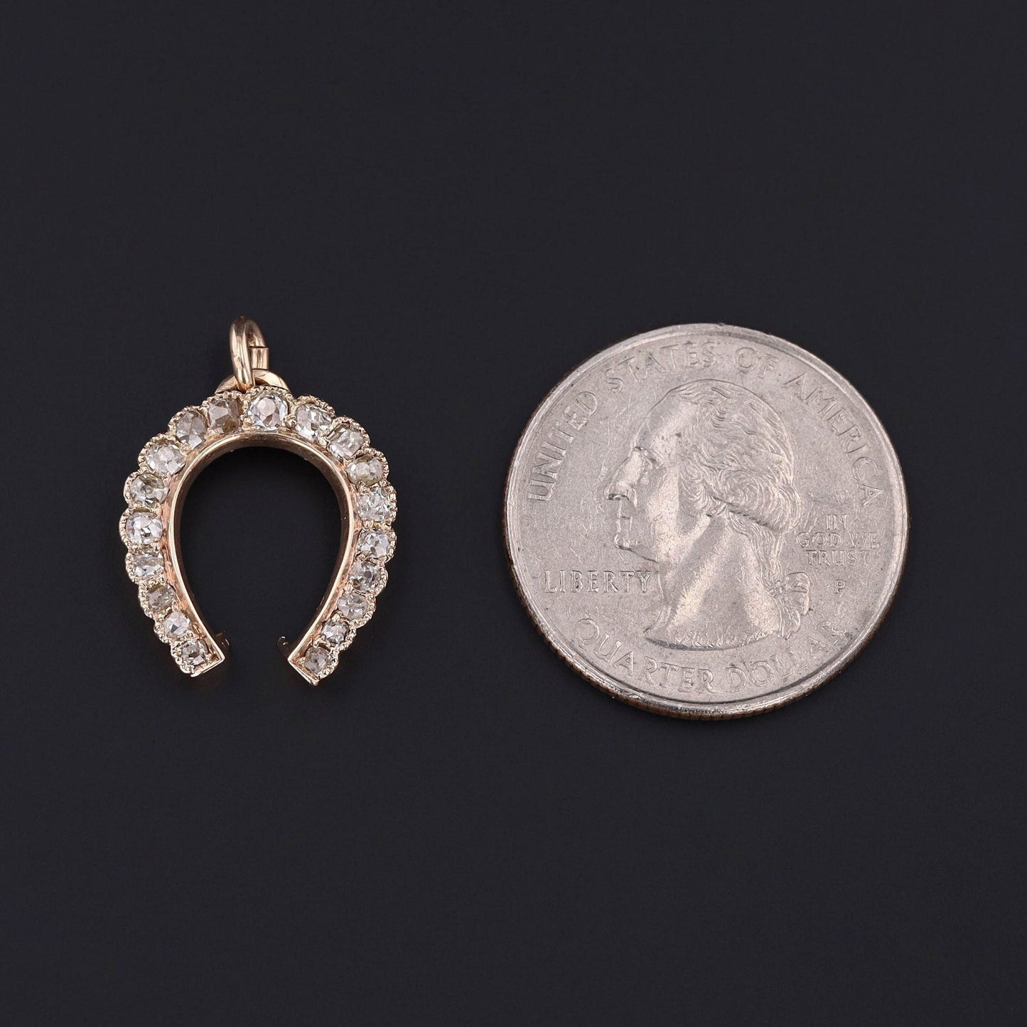 Antique Diamond Horseshoe Pendant of 14k Gold