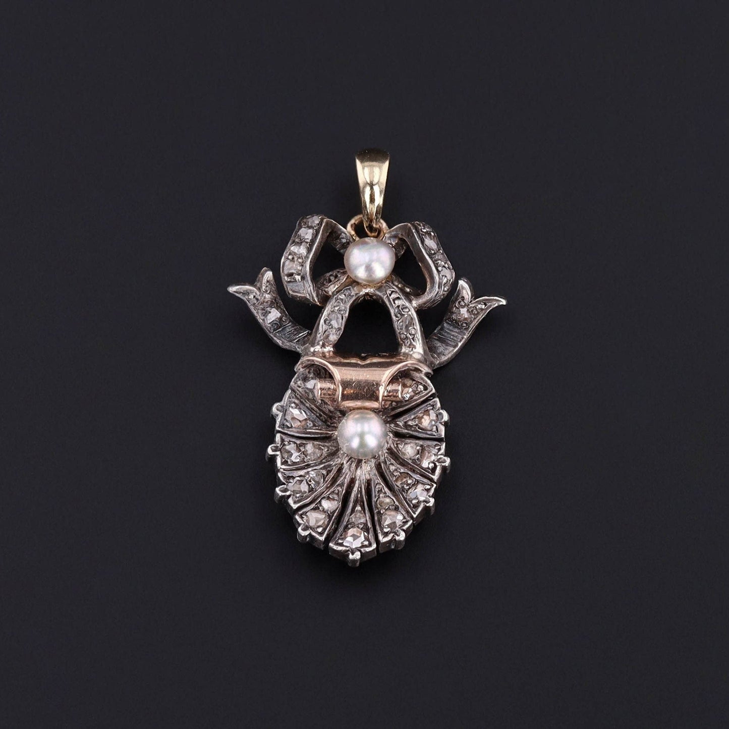 Antique Diamond Shell Pendant of Silver Topped 14k Gold