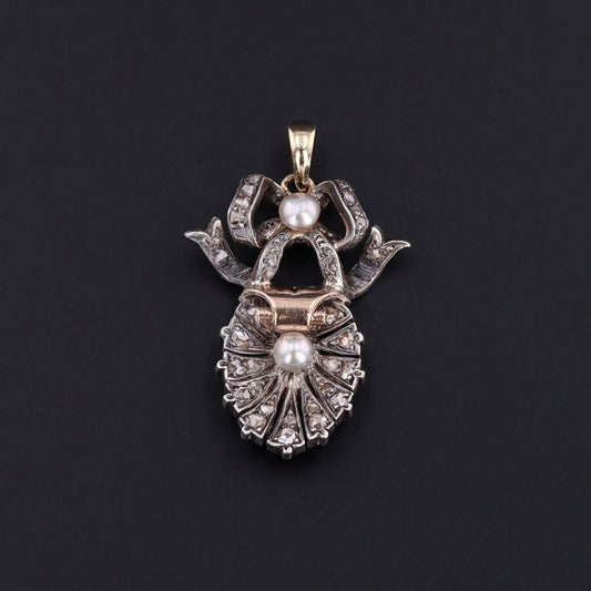 Antique Diamond Shell Pendant of Silver Topped 14k Gold