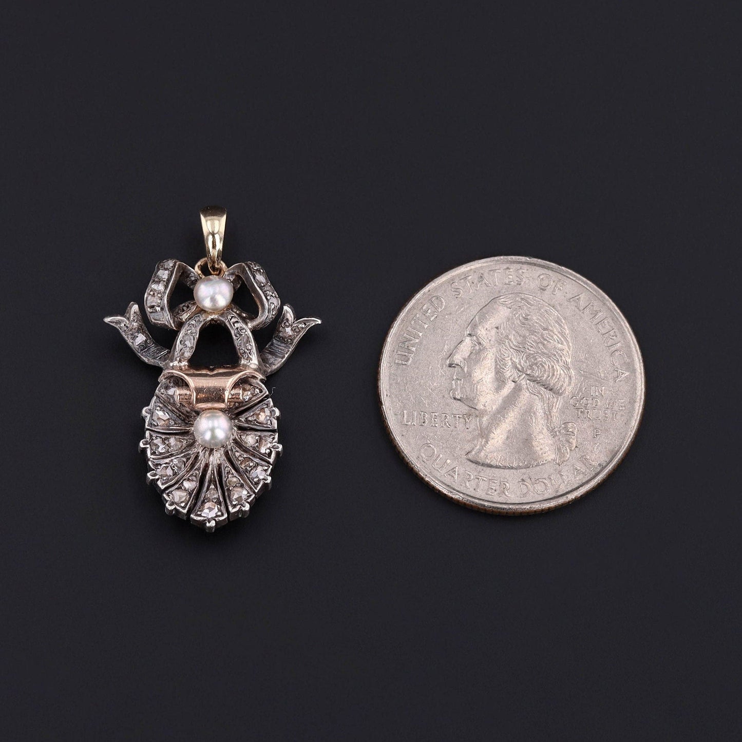 Antique Diamond Shell Pendant of Silver Topped 14k Gold