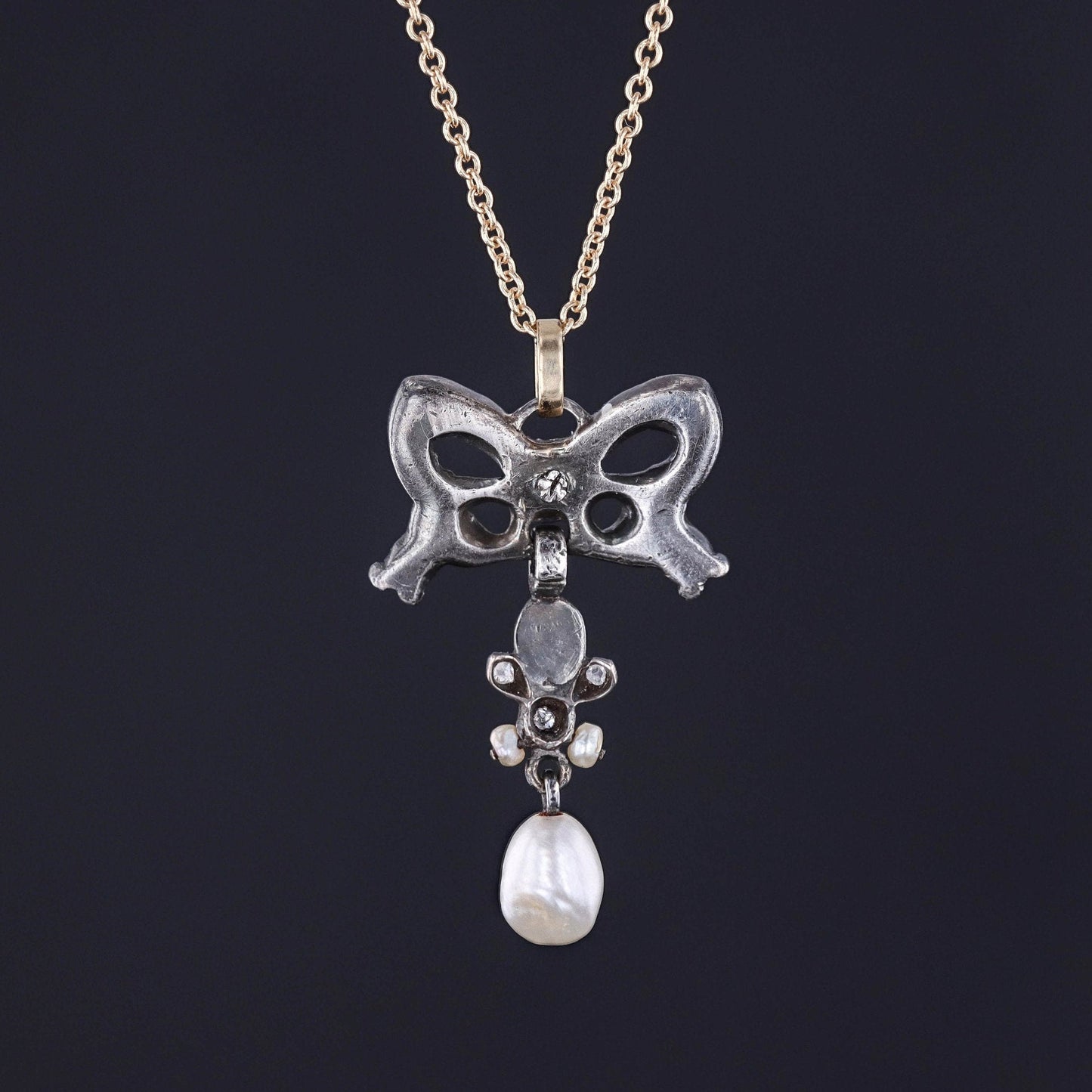 Antique Diamond and Pearl Bow Pendant