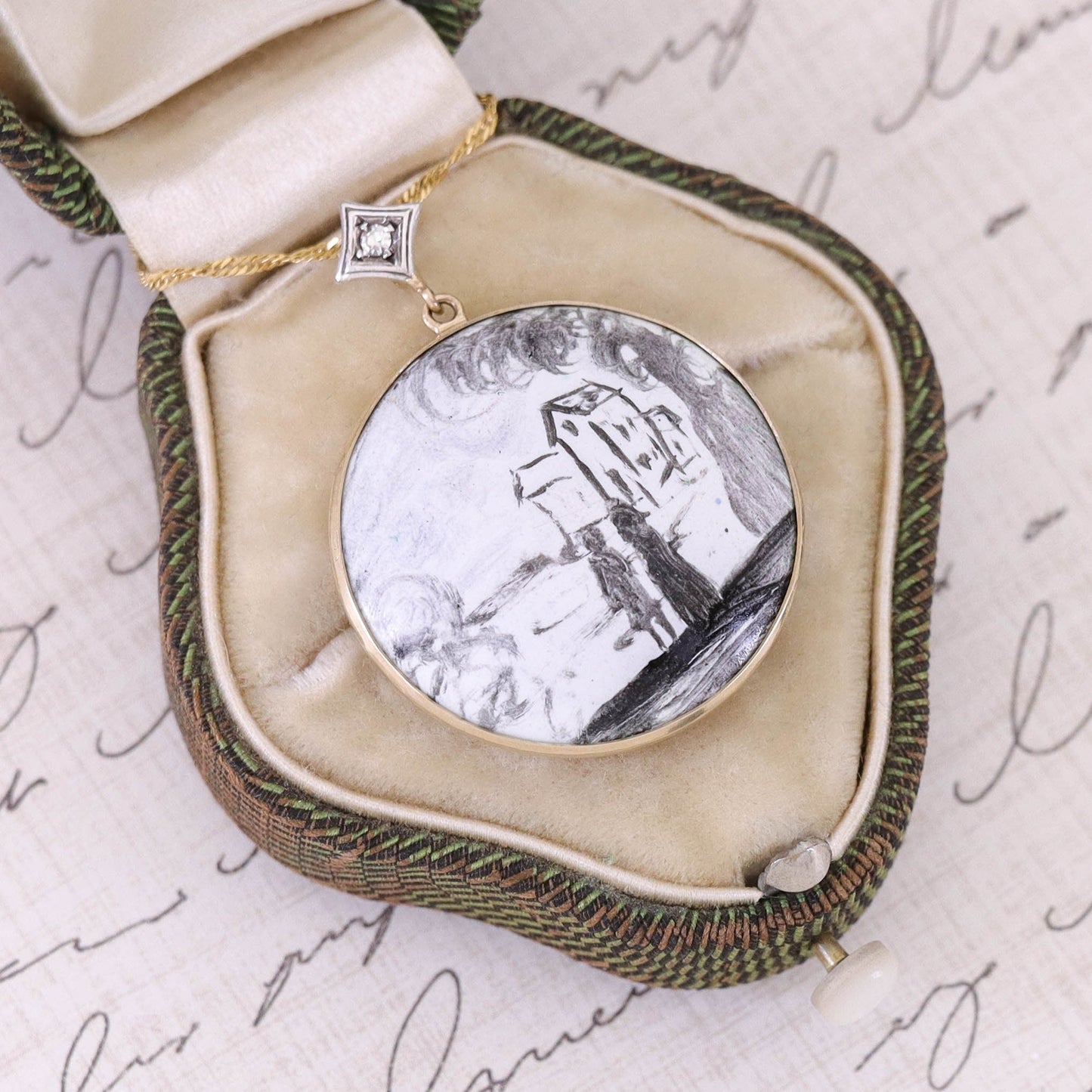 Antique Enamel Conversion Pendant of 14k Gold