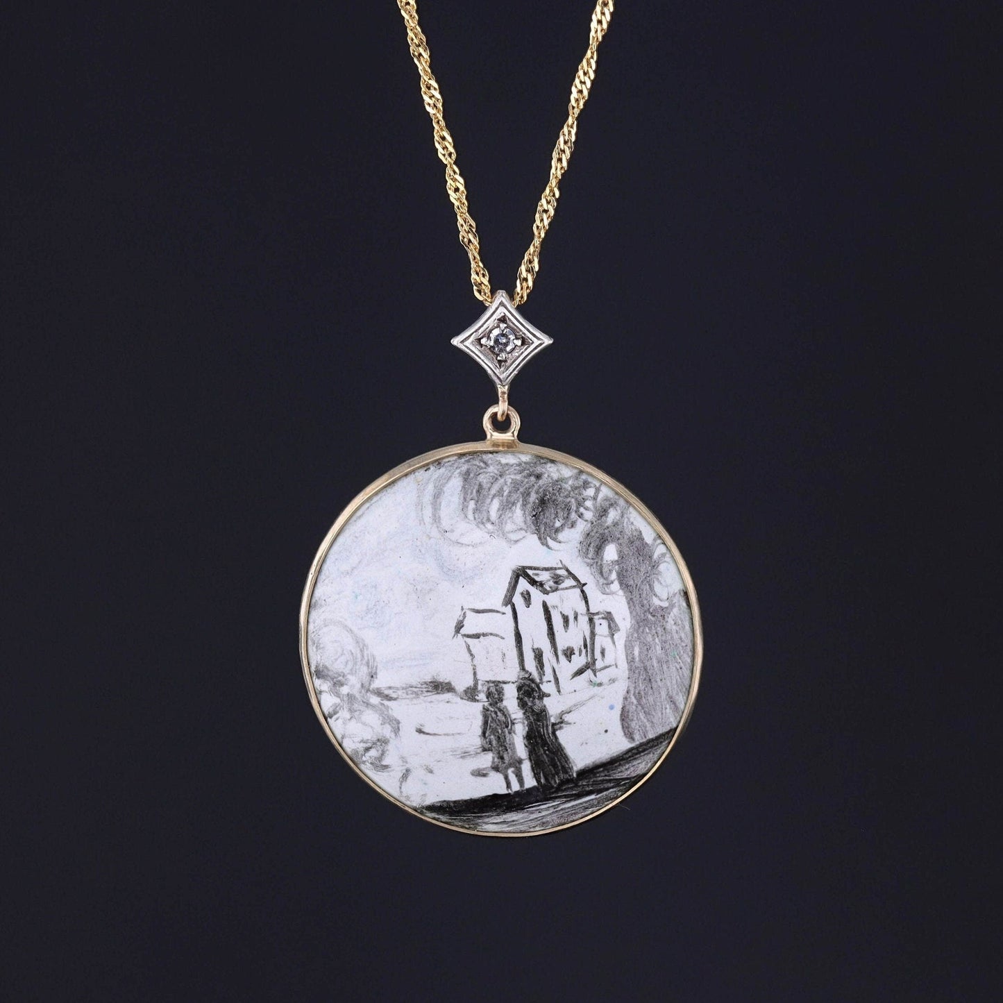 Antique Enamel Conversion Pendant of 14k Gold