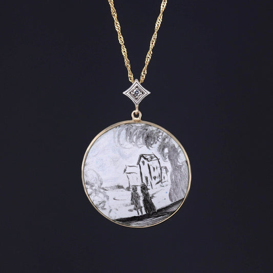 Antique Enamel Conversion Pendant of 14k Gold