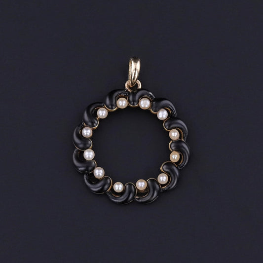 Antique Enamel & Pearl Pendant of 14k Gold