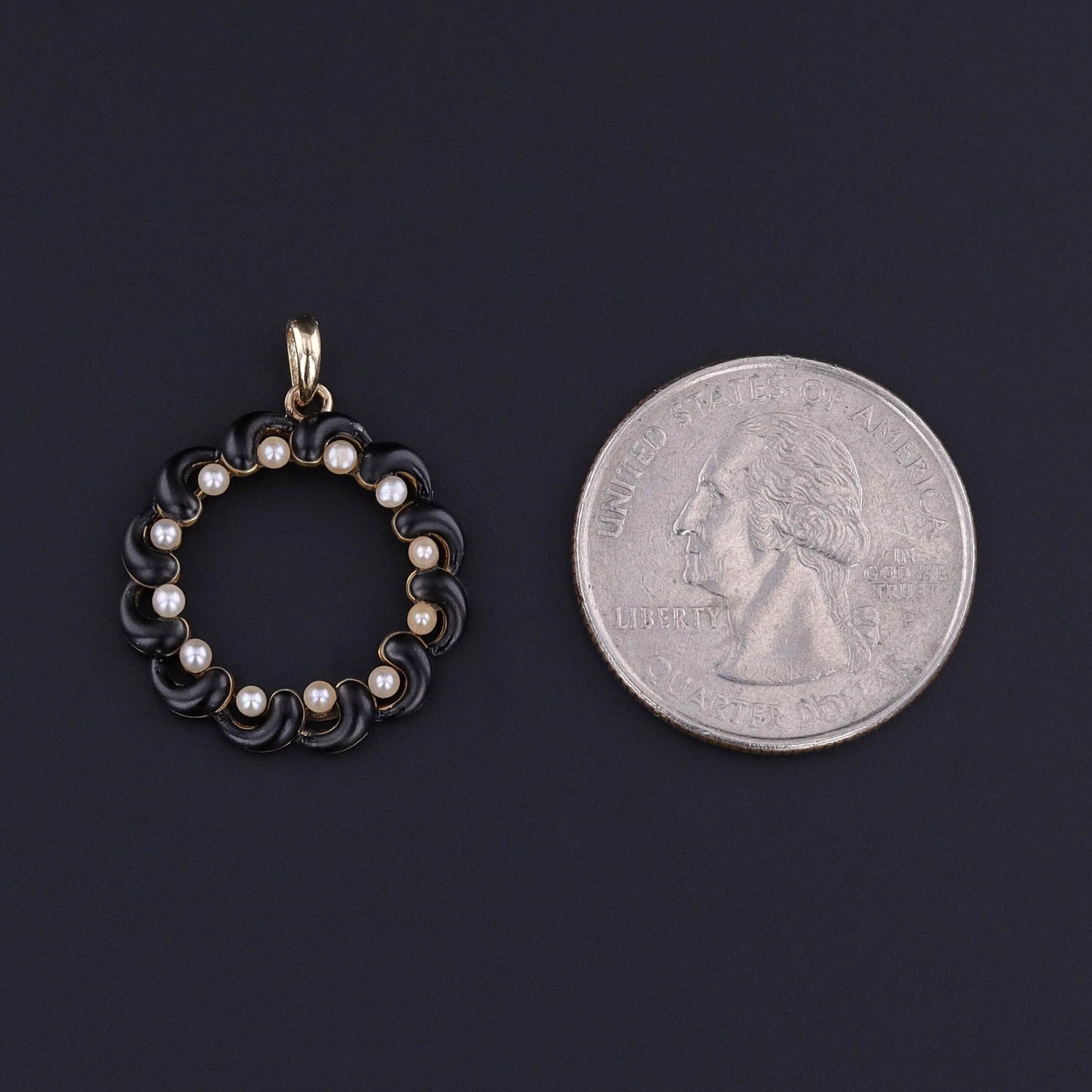 Antique Enamel & Pearl Pendant of 14k Gold