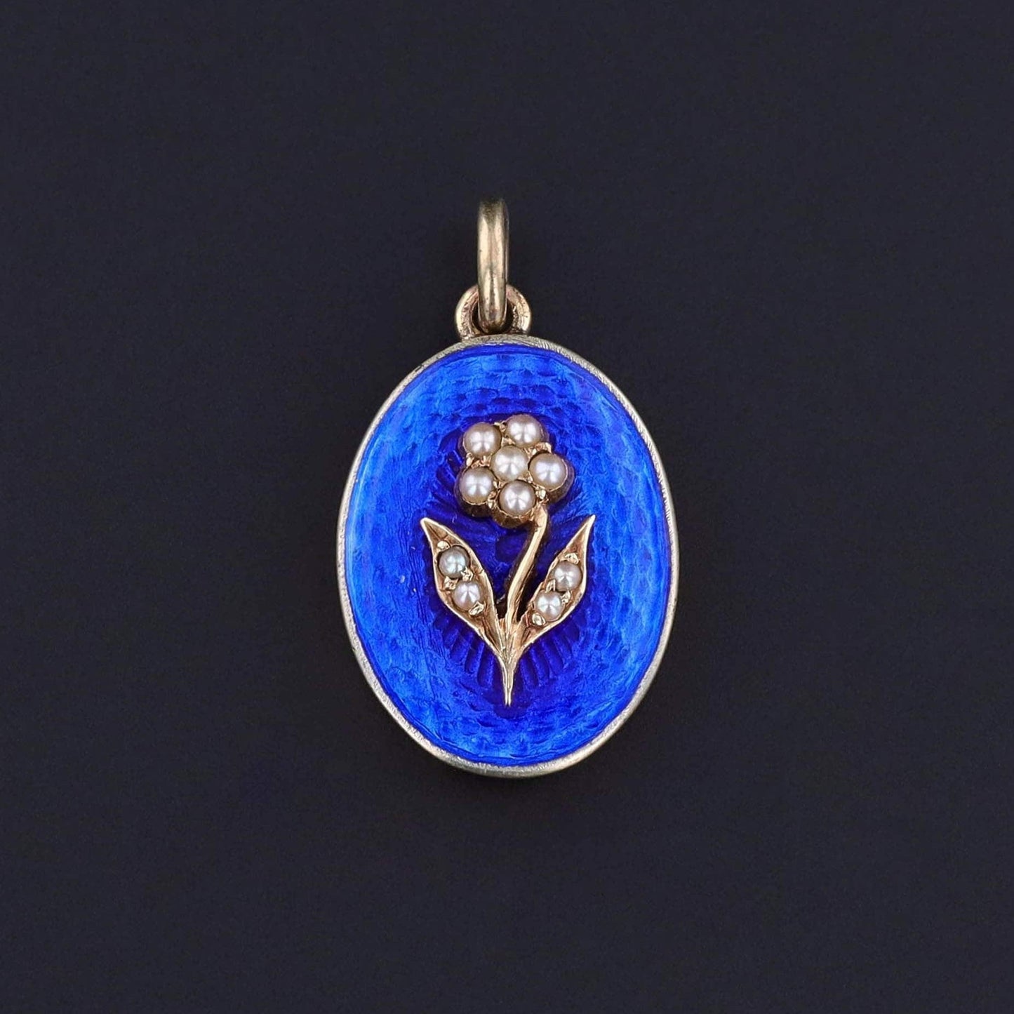 Antique Enamel and Pearl Flower Pendant of 14k Gold
