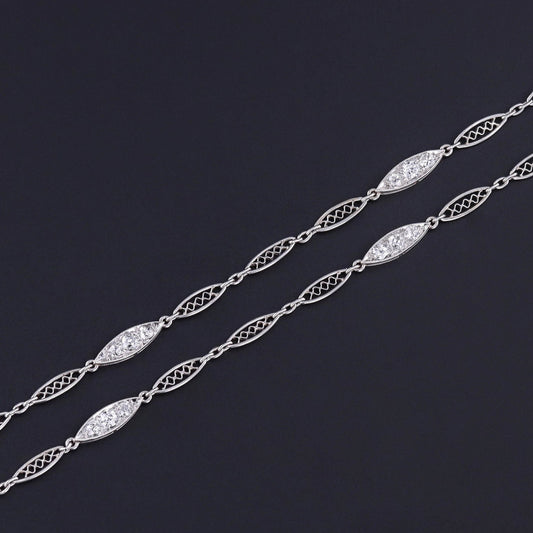 Antique Diamond Filigree Watch Chain of Platinum