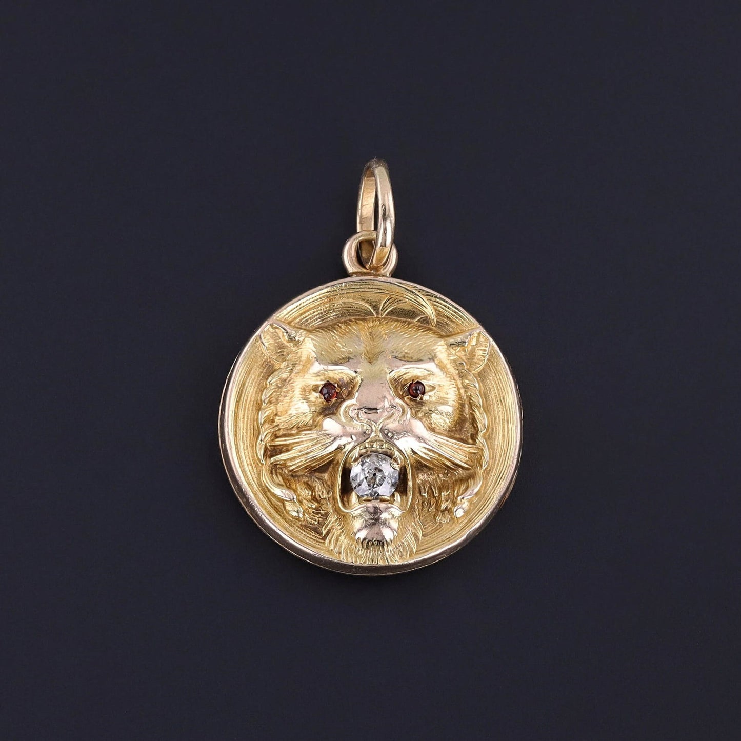 Antique Diamond Lion Locket of 10k Gold