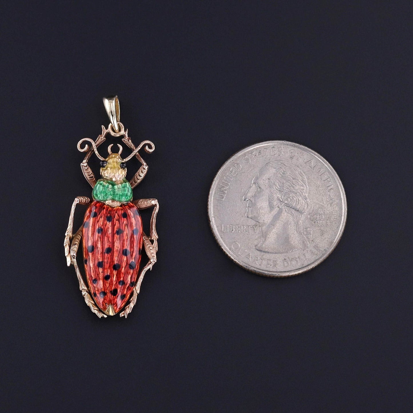 Antique Enamel Beetle Pendant of 14k Gold