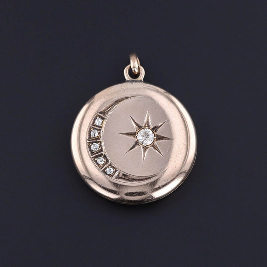 Antique Diamond Crescent Locket of 9ct Gold