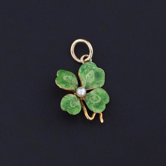 Antique Enamel Clover Charm of 14k Gold