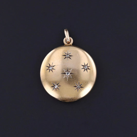 Antique Diamond Star Locket of 10k Gold