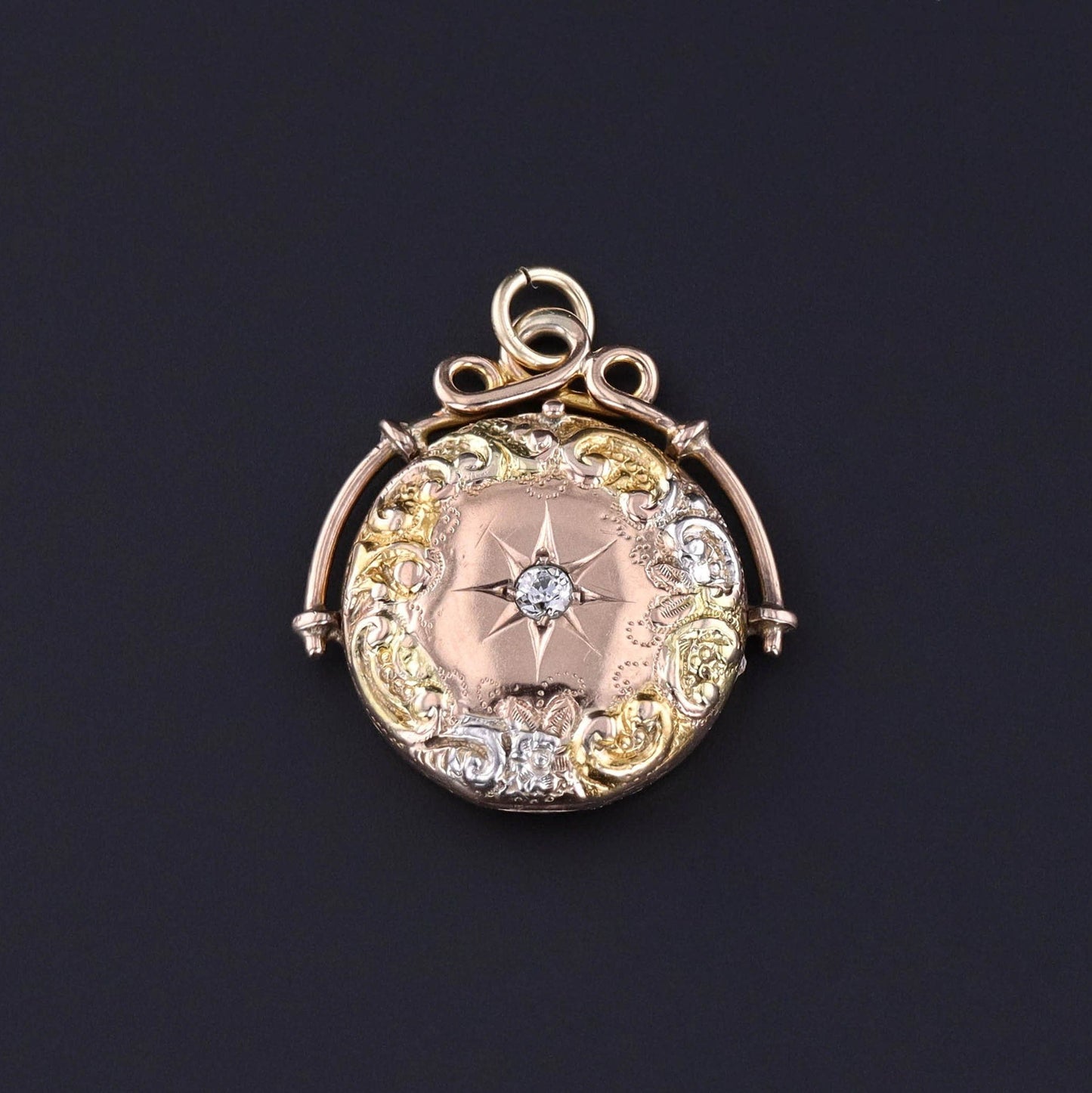 Antique Diamond Locket of Tri-Color Gold