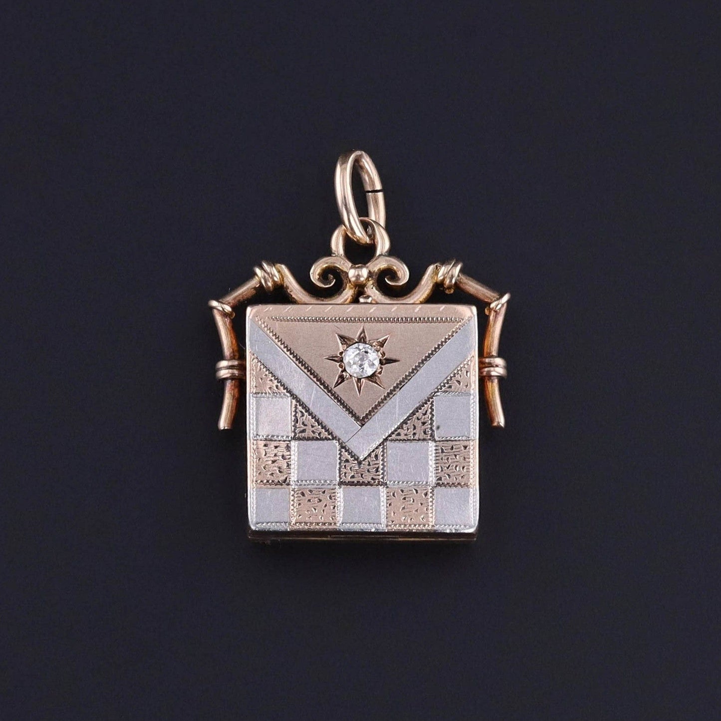 Antique Diamond Locket of 10k Rose Gold and Platinum