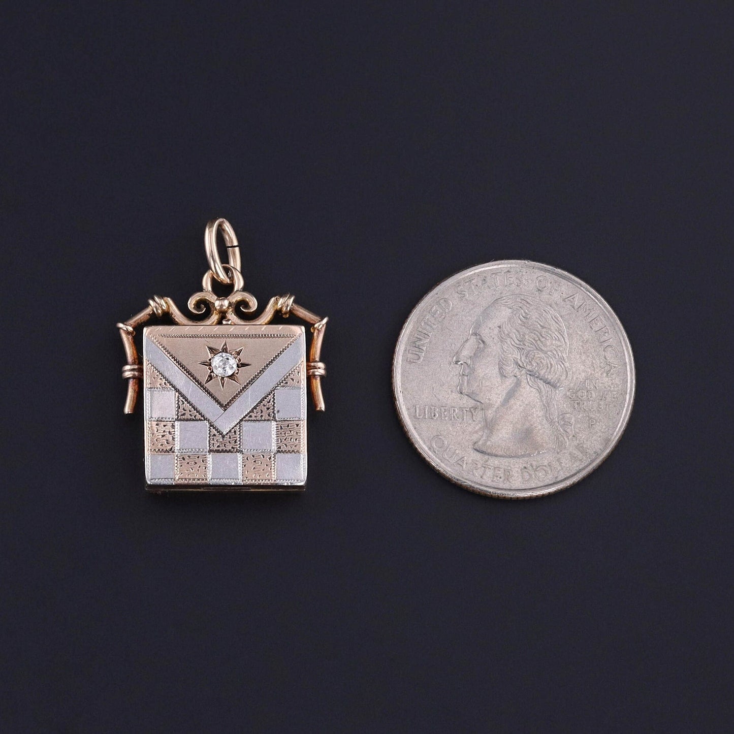 Antique Diamond Locket of 10k Rose Gold and Platinum