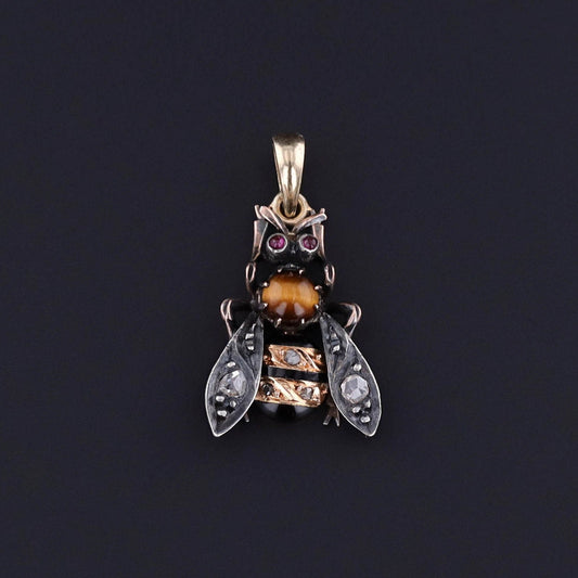 Antique Diamond Bee Pendant of 15ct Gold and Silver