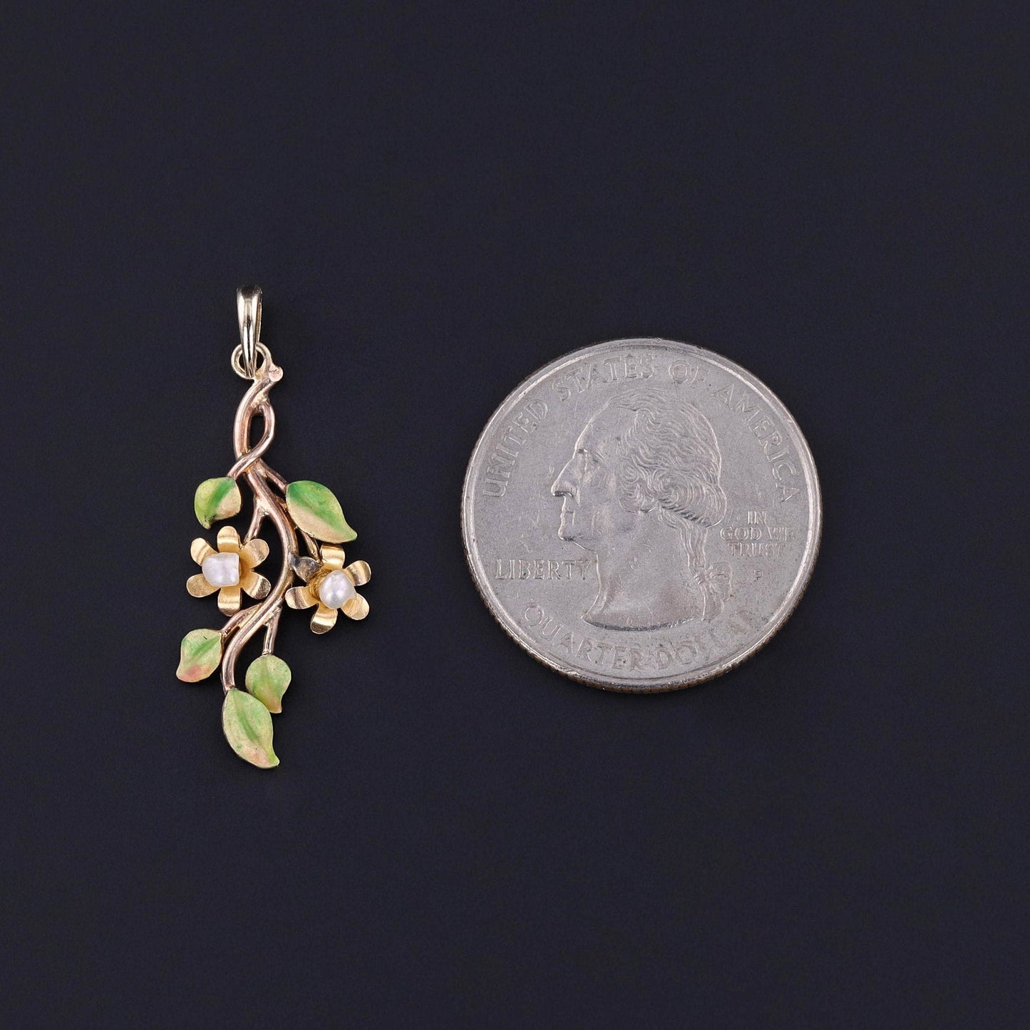 Antique Enamel and Pearl Flower Pendant of 10k Gold