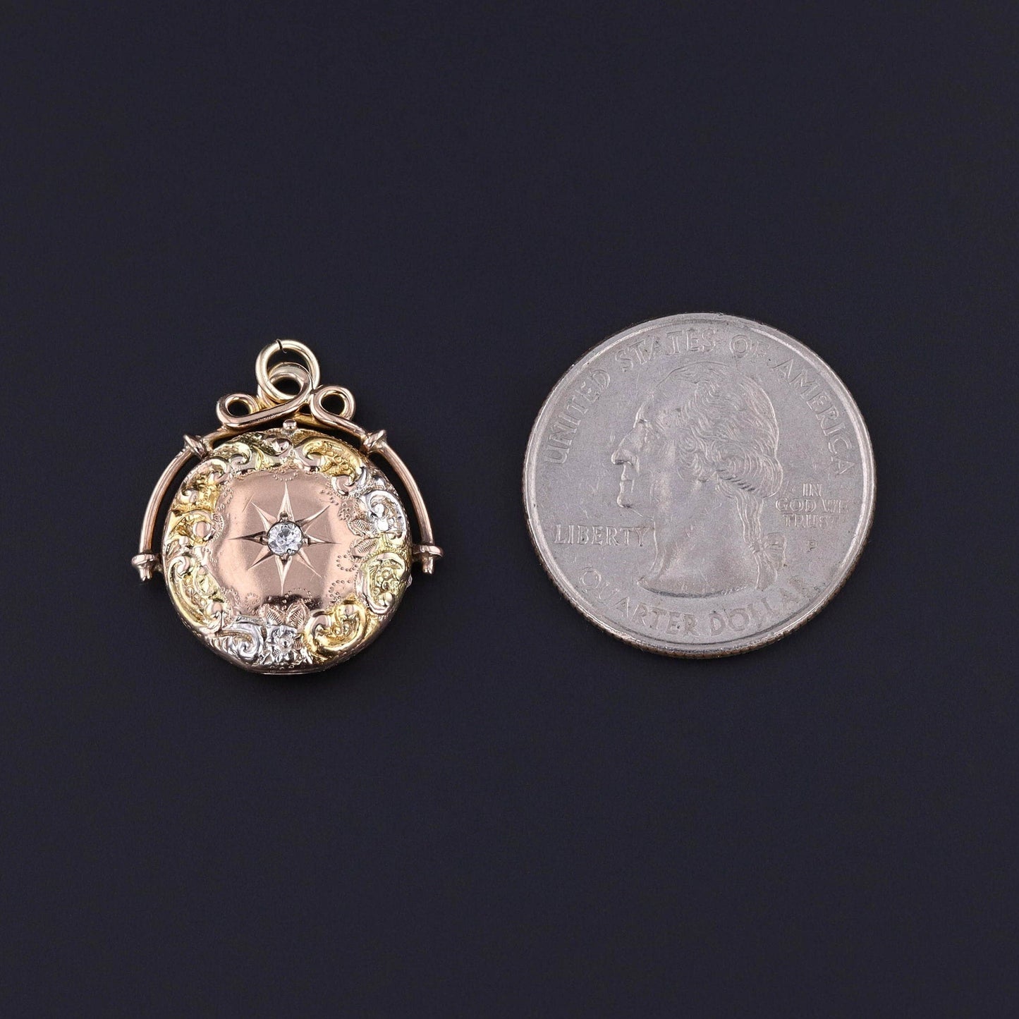 Antique Diamond Locket of Tri-Color Gold