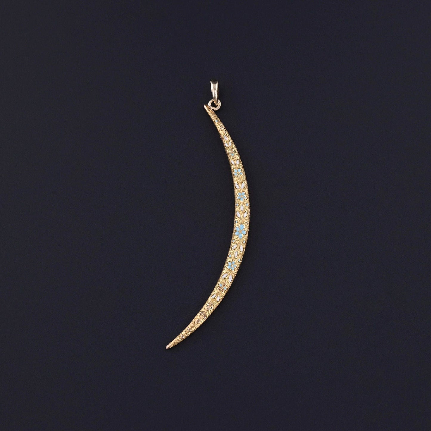 Antique Enamel Crescent Moon Pendant of 14k Gold