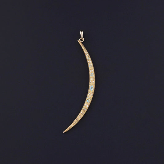 Antique Enamel Crescent Moon Pendant of 14k Gold