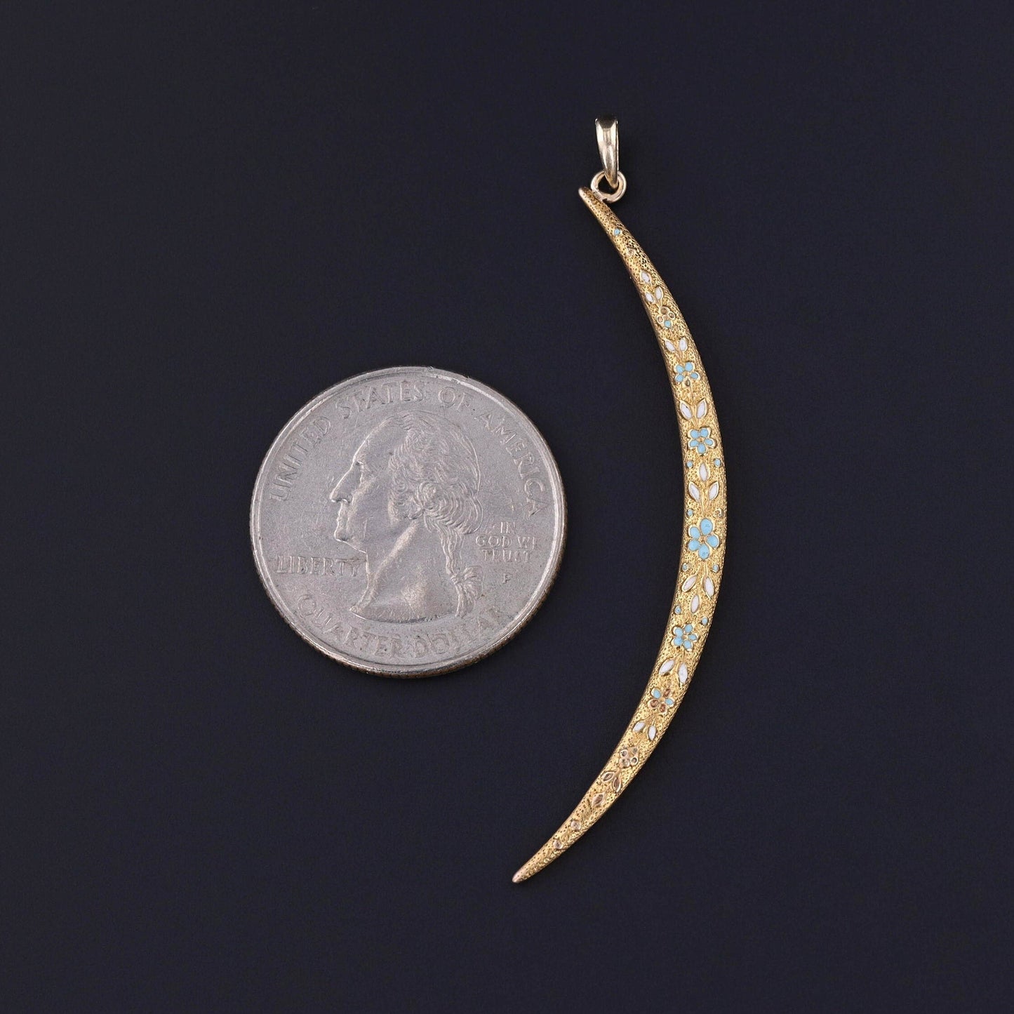 Antique Enamel Crescent Moon Pendant of 14k Gold