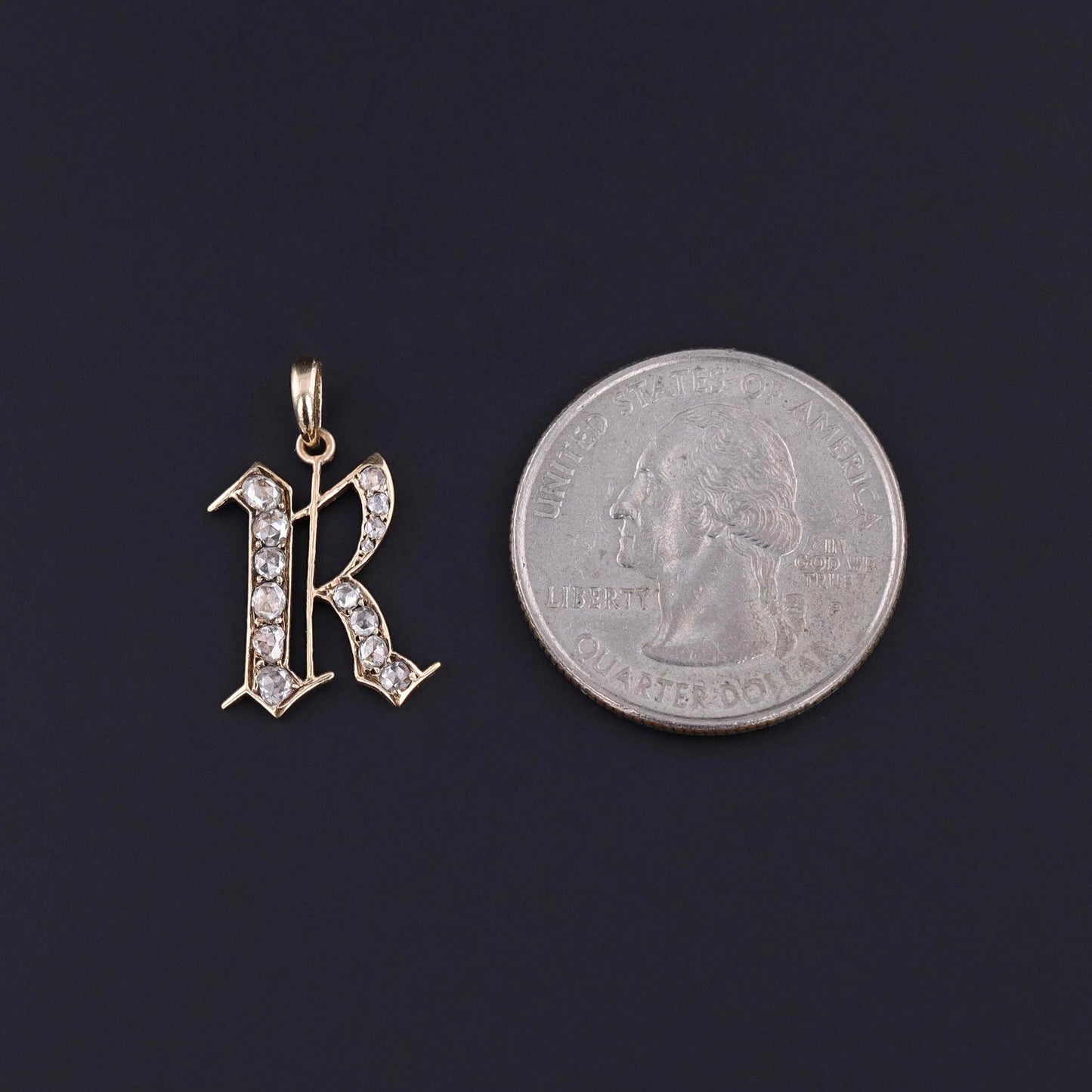 Antique Diamond Letter R Pendant of 18k Gold