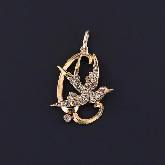 Antique Diamond Swallow Pendant of 18k Gold